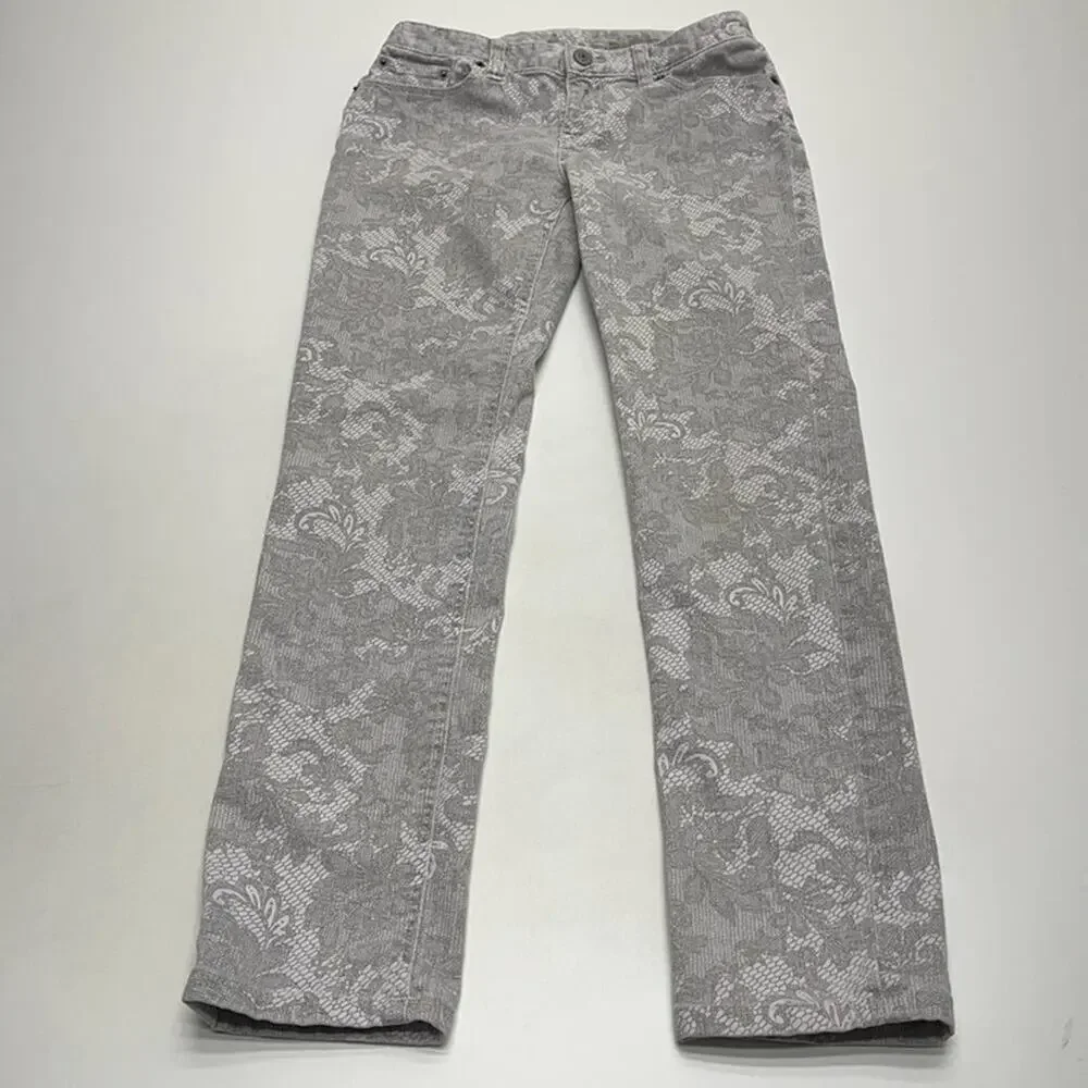 RALPH LAUREN Girls 14 (youth) Gray Floral Print BOWERY SKINNY Jeans